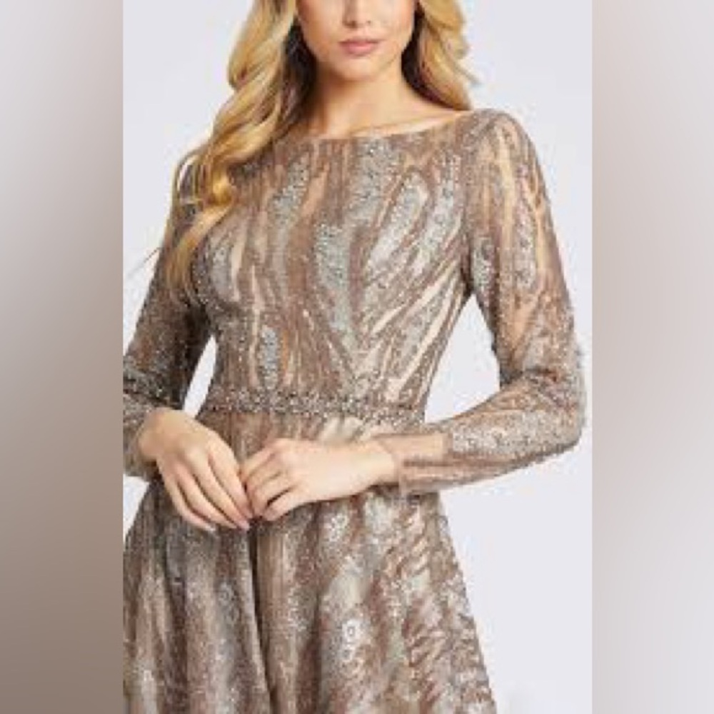 Sequin long sleeve bateau A line gown - Picture 6 of 9